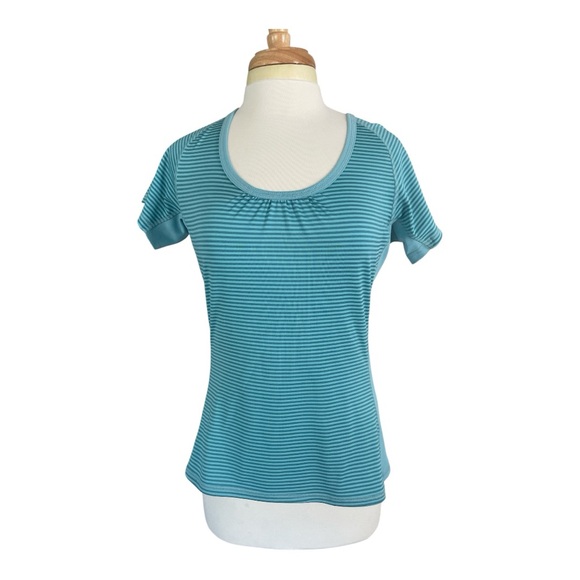 The North Face Vapor Wick Teal Striped Short Sleeve Tee - Picture 1 of 6